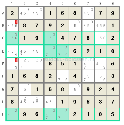 Swordfish voorbeeld in Sudoku